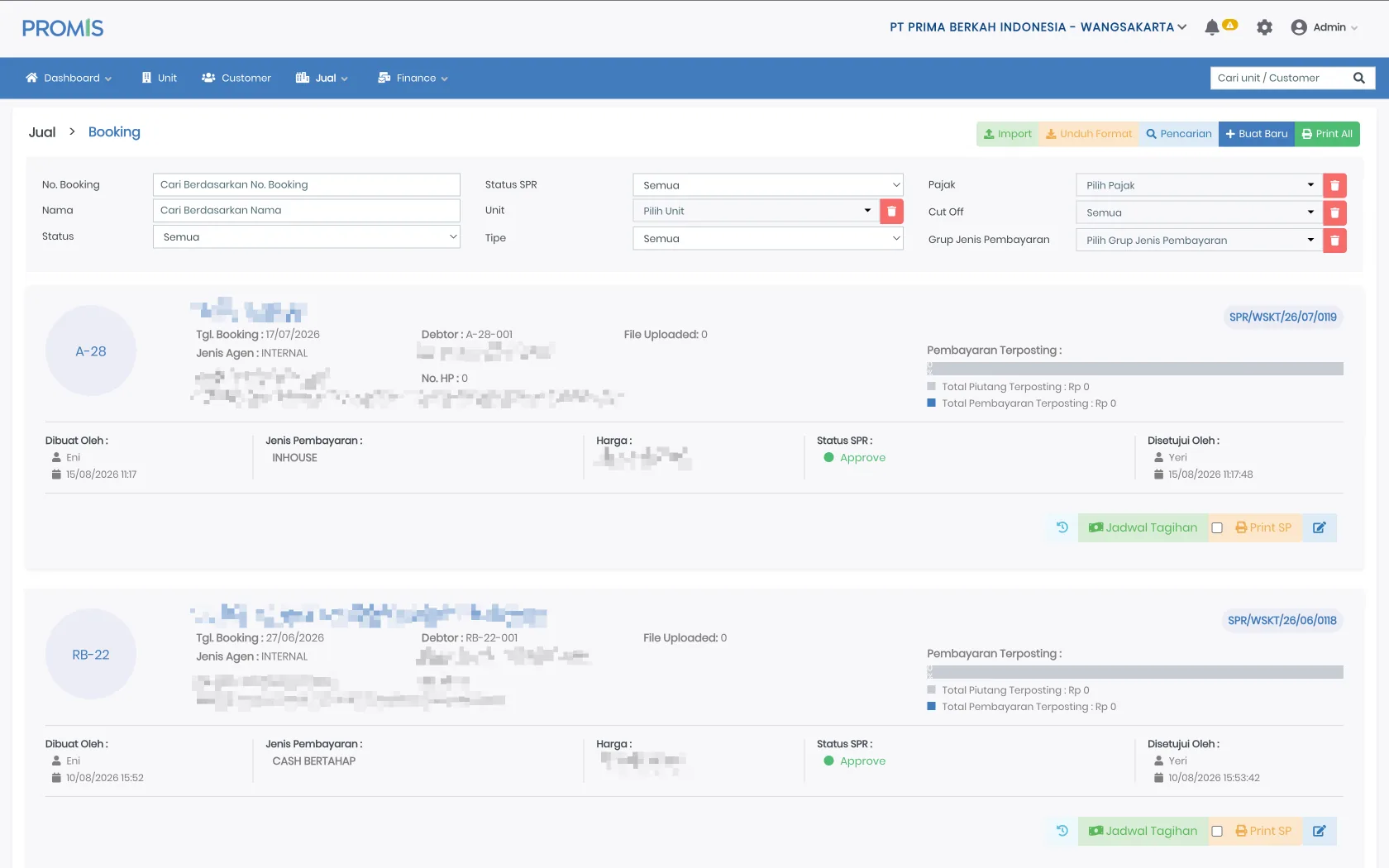 PROMIS booking workflow