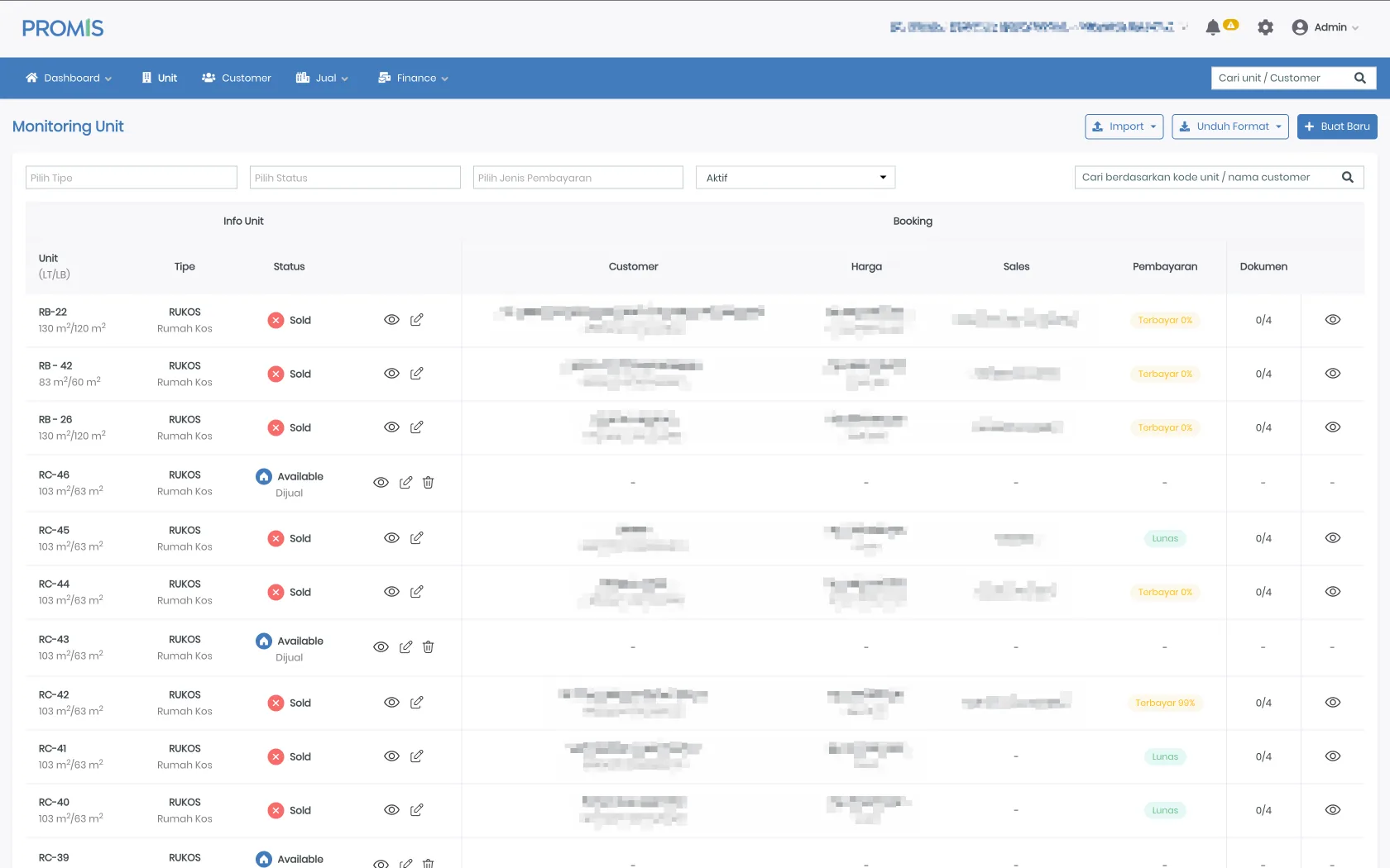 PROMIS unit monitoring and booking status